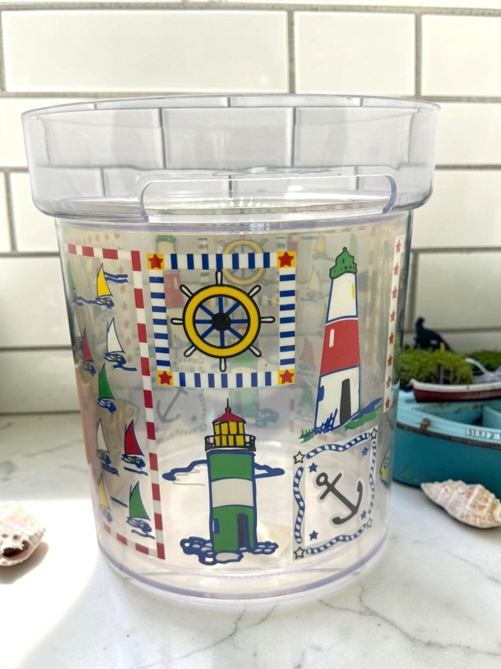 Thermo Serv Retro Nautical Plastic Ice Bucket Lighthouses Sailboats